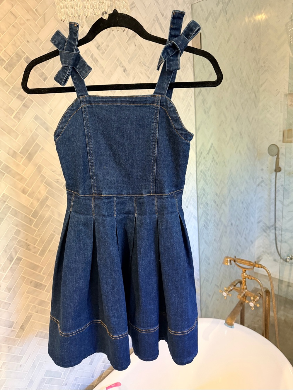 Habitual Dark Blue Denim Pinafore Skirt with Bow Straps